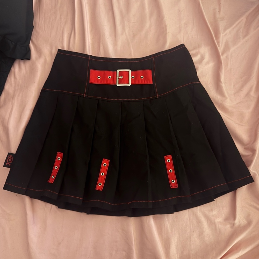 Royal Bones Black Skirt with Red Accents